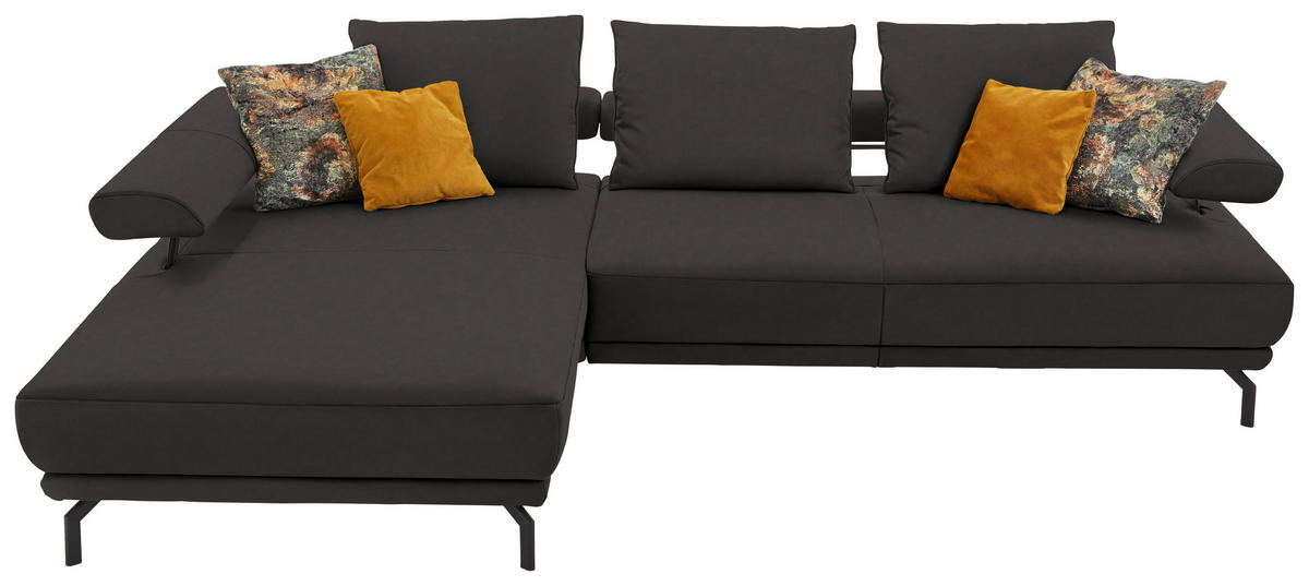 ECKSOFA in Echtleder Grau  - Schwarz/Grau, Design, Leder/Metall (224/305cm) - Dieter Knoll