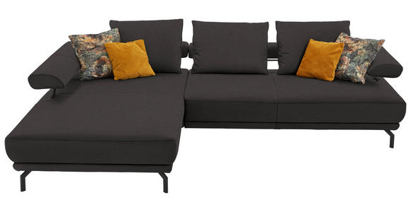 ECKSOFA in Echtleder Grau  - Schwarz/Grau, Design, Leder/Metall (224/305cm) - Dieter Knoll