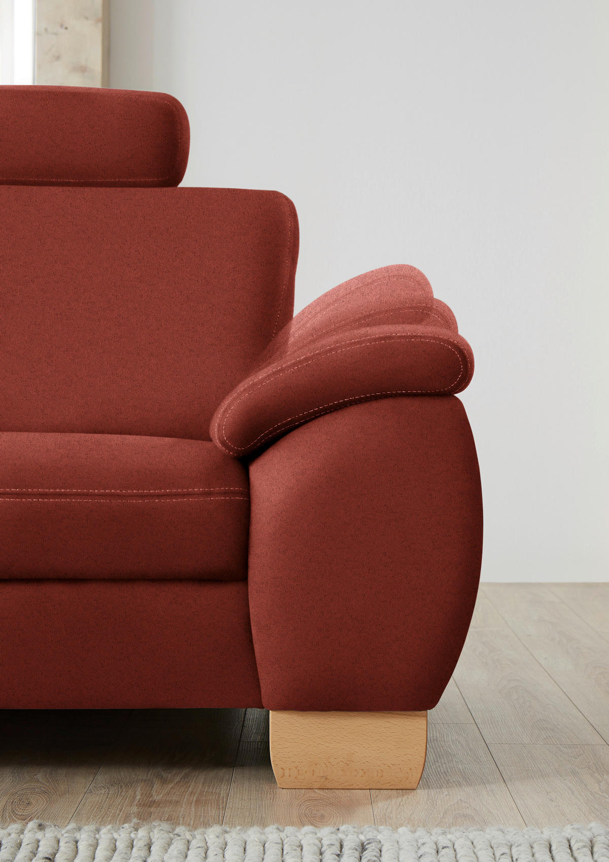 ECKSOFA in Mikrofaser Rot  - Wildeiche/Beige, Konventionell, Holz/Textil (236/286cm) - Voleo