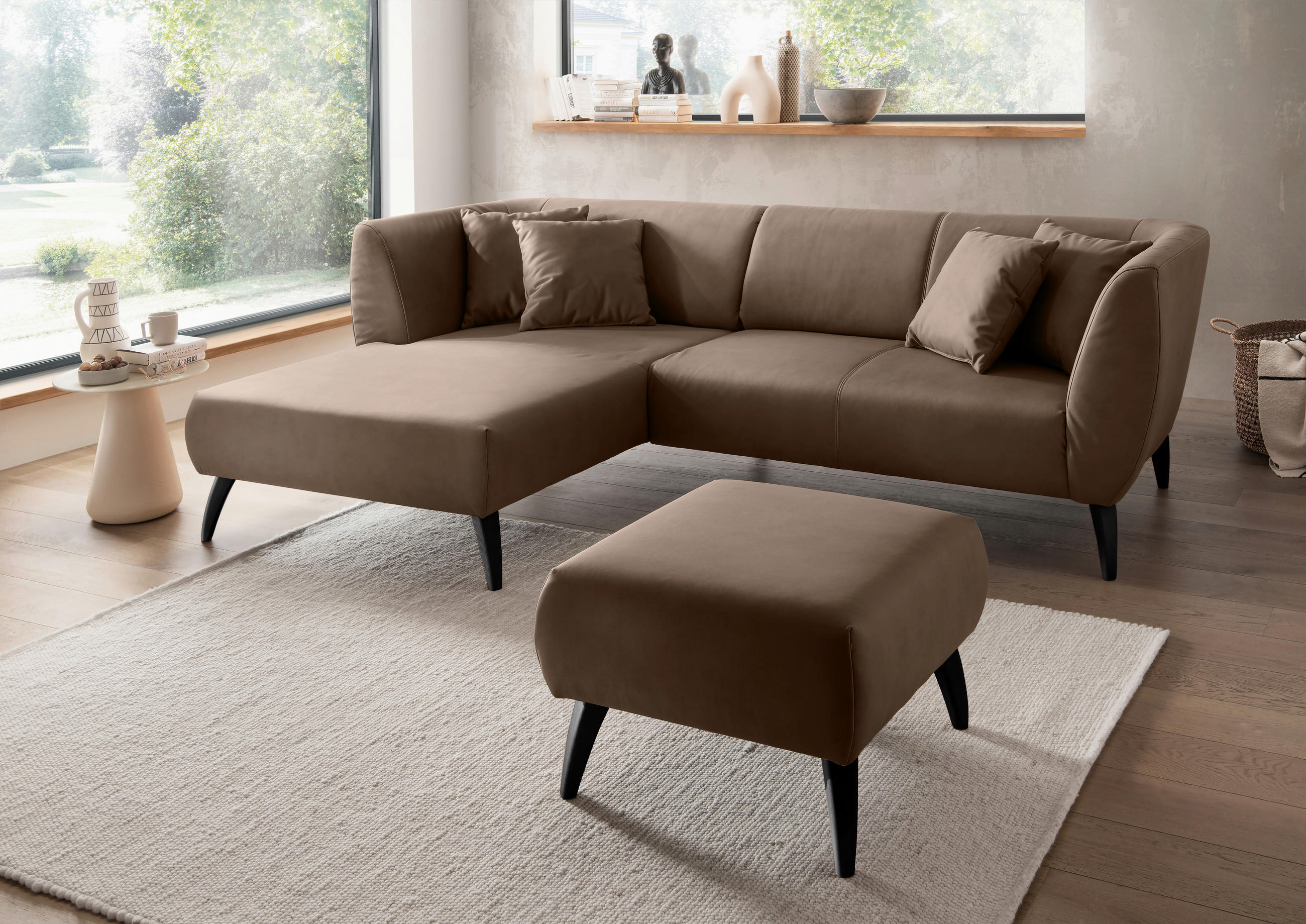 ECKSOFA in Lederlook Braun - Schwarz/Braun, Modern, Holz/Textil (160/264cm) - Livetastic