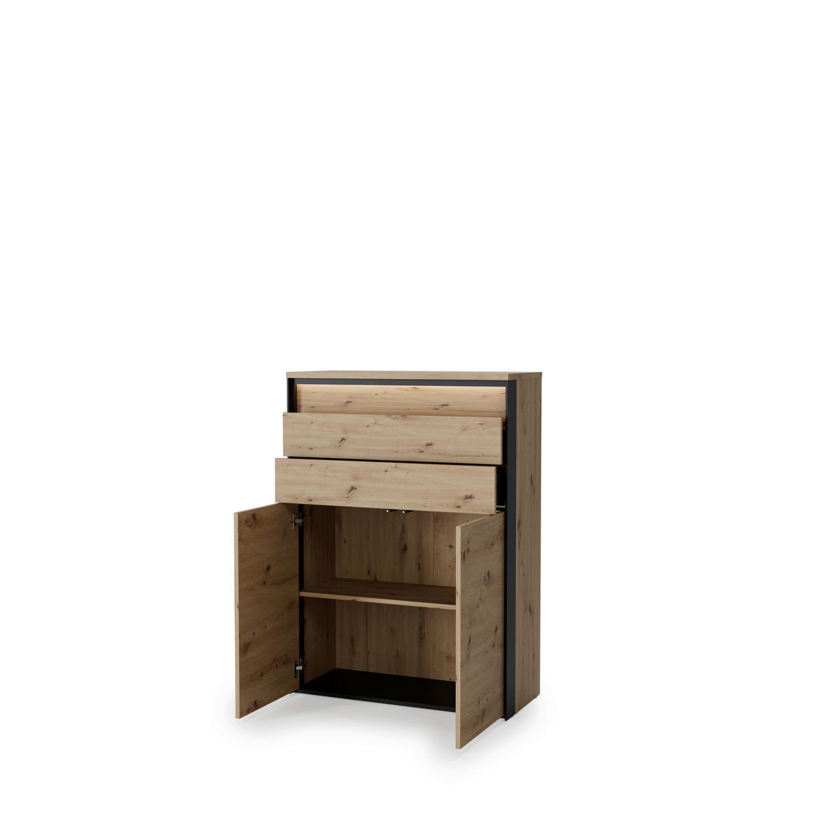 HIGHBOARD EDRA OFFICE 88/123/38 cm 2 Schublade(n)  - Schwarz/Eiche Artisan, KONVENTIONELL, Holzwerkstoff/Kunststoff (88/123/38cm) - Hom`in