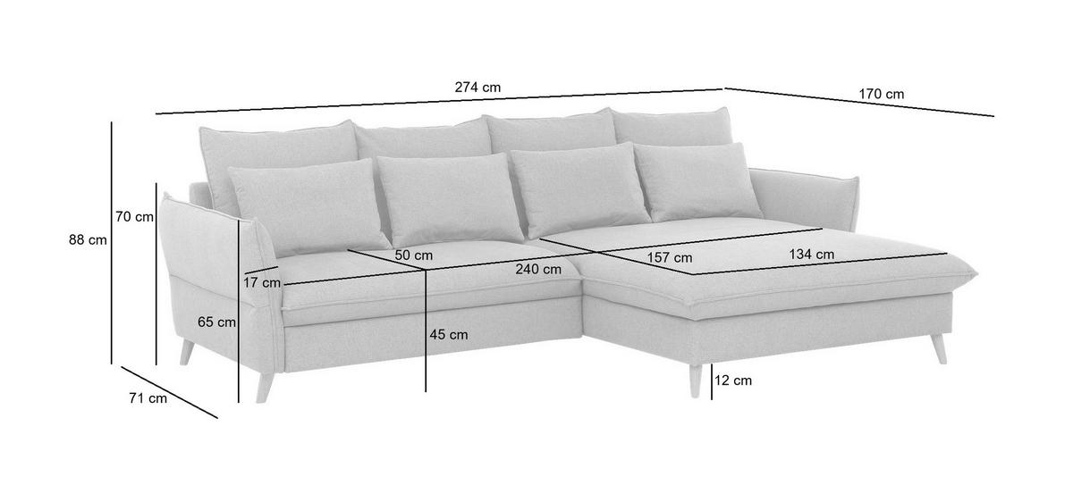 ECKSOFA in Flachgewebe Hellgrau  - Buchefarben/Hellgrau, Design, Holz/Textil (274/170cm) - Livetastic