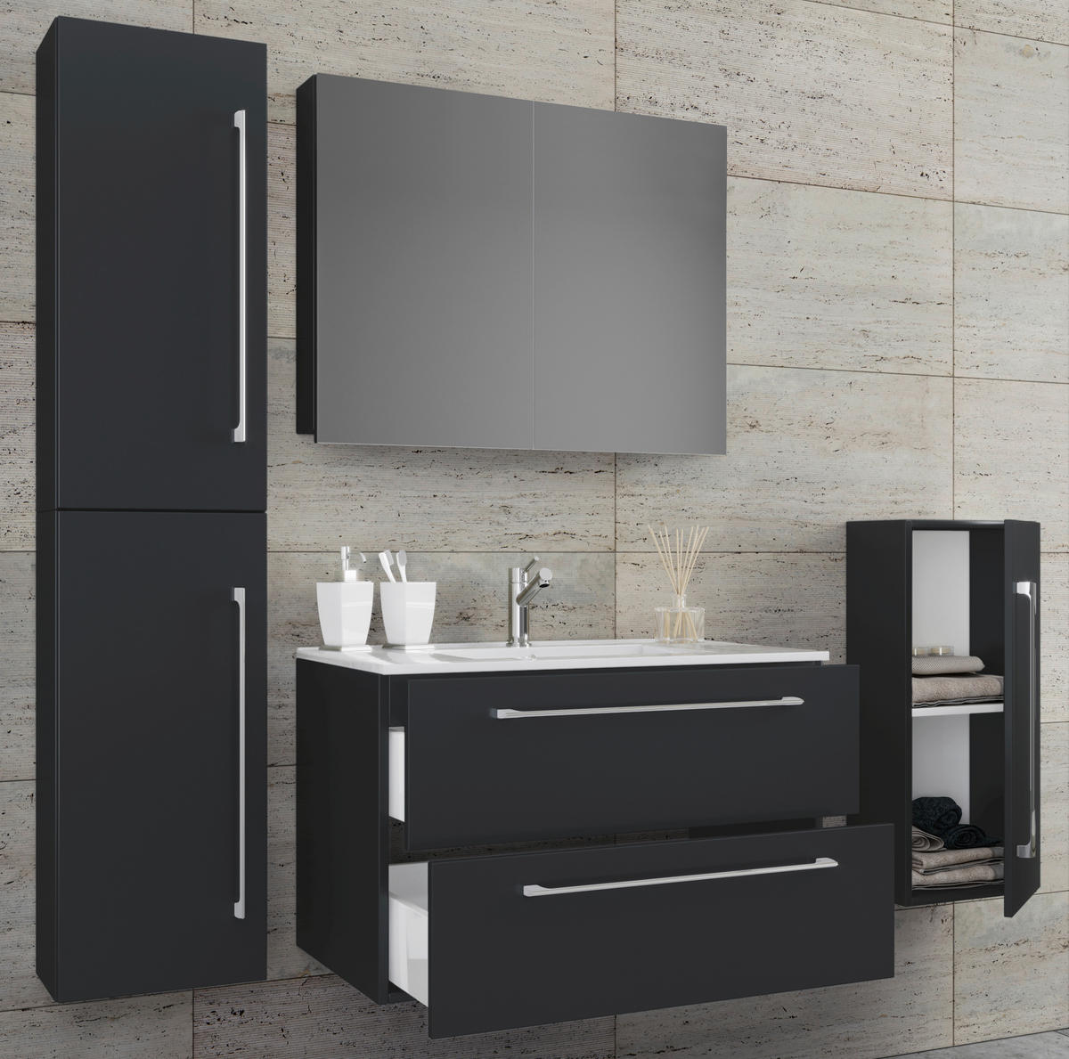 BADEZIMMER  in 127 cm  - Schwarz/Weiß, MODERN, Keramik/Holzwerkstoff (127cm) - MID.YOU