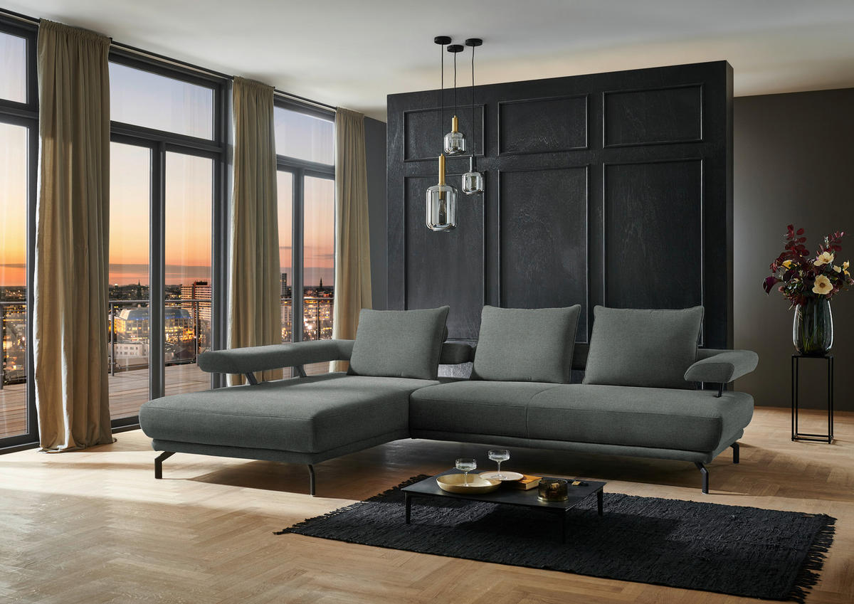 ECKSOFA in Chenille Graugrün  224/305 cm  - Schwarz/Graugrün, Design, Textil/Metall (224/305cm) - Dieter Knoll