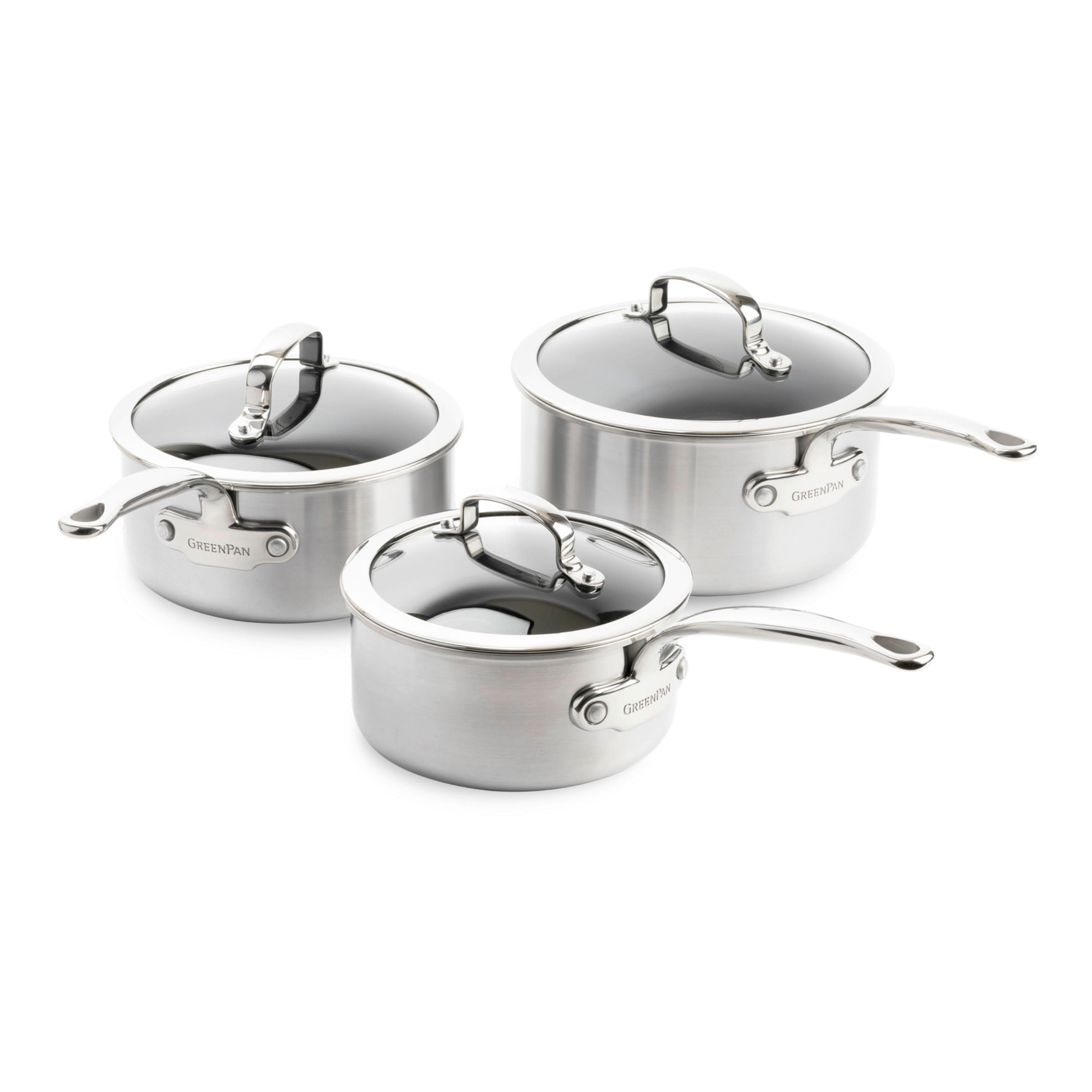 KOCHTOPFSET Premiere 3-teilig  - Grau Hochglanz, Basics, Glas/Metall - GreenPan