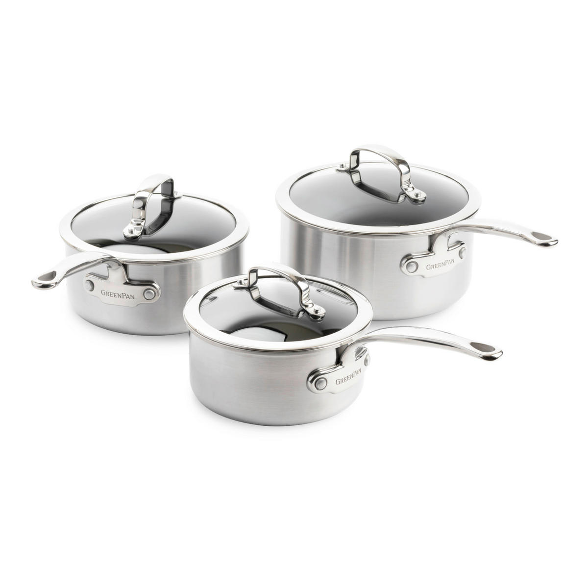 KOCHTOPFSET Premiere 3-teilig  - Grau Hochglanz, Basics, Glas/Metall - GreenPan