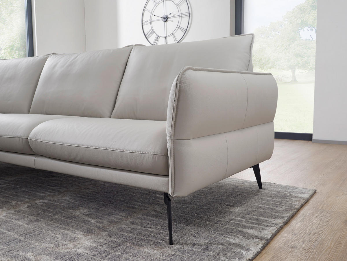 ECKSOFA Hellgrau Echtleder  - Hellgrau/Schwarz, LIFESTYLE, Leder/Metall (168/260cm) - Moderano