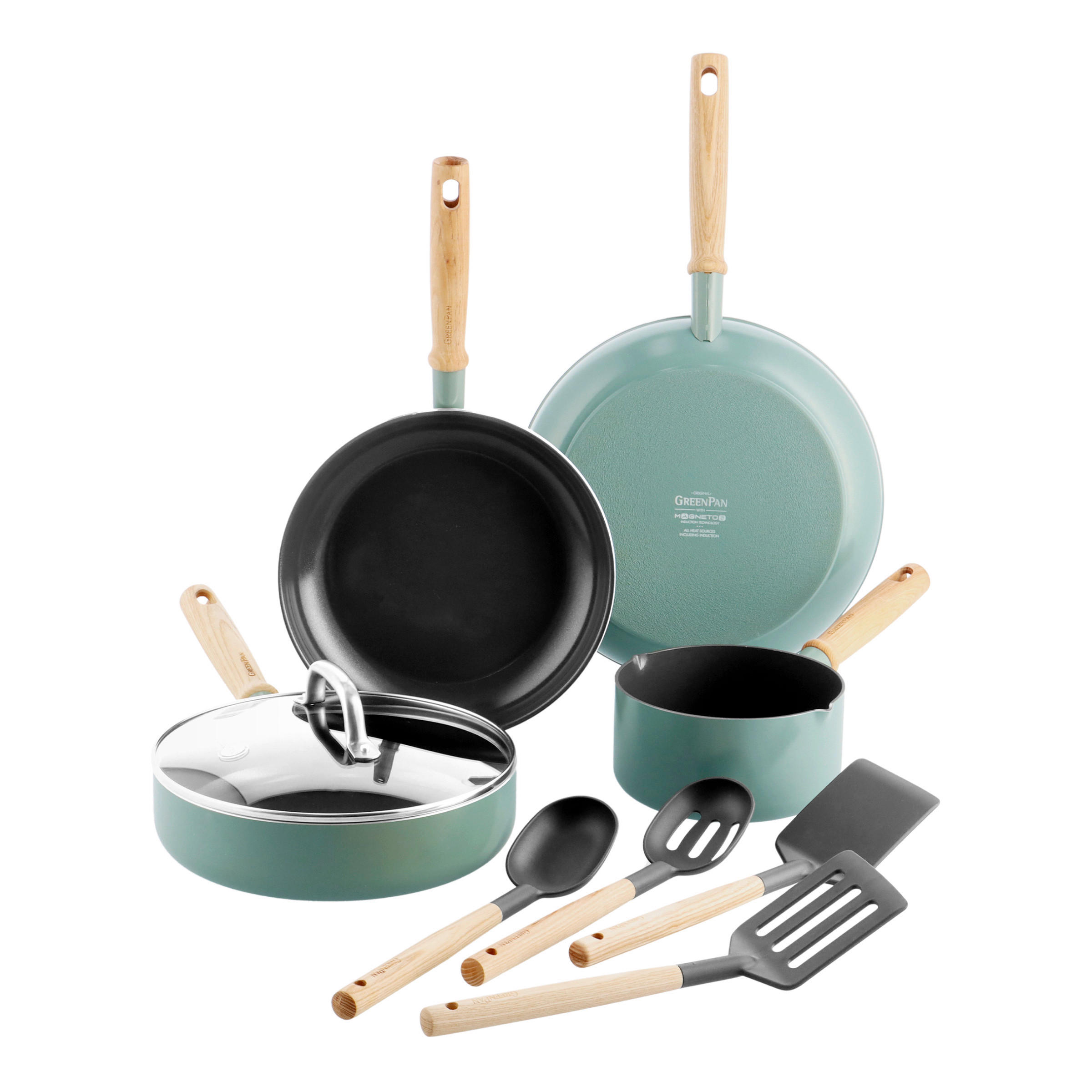 KOCHTOPFSET Mayflower 4-teilig  - Schwarz/Hellblau, Basics, Glas/Holz - GreenPan