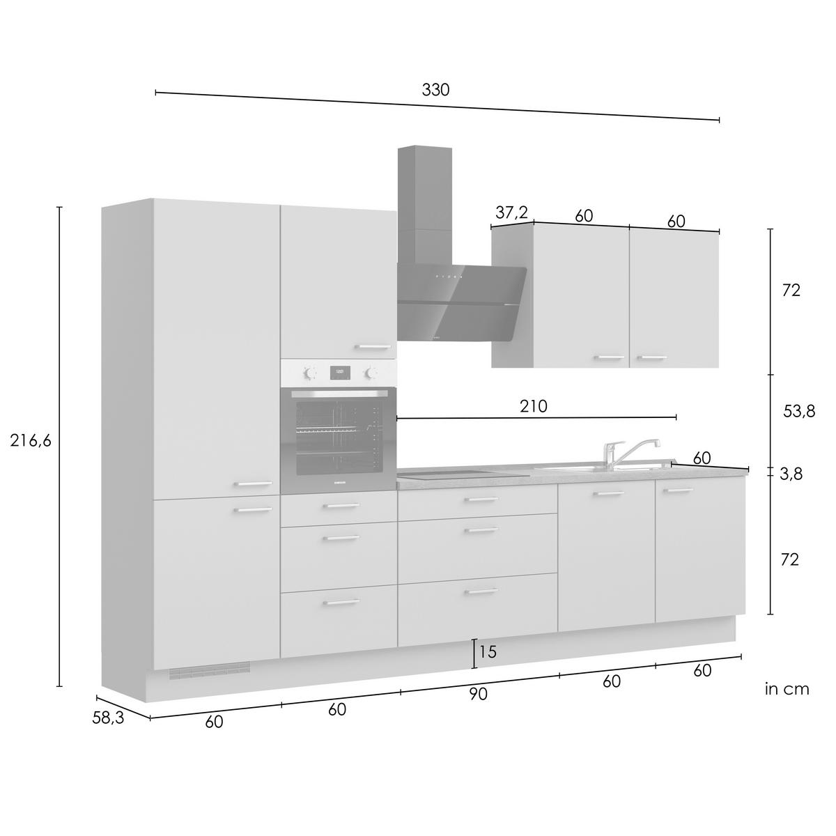 KÜCHENLEERBLOCK Frame 330 cm  in Weiß, Eichefarben  - Edelstahlfarben/Eichefarben, ROMANTIK / LANDHAUS, Holzwerkstoff/Metall (330cm) - Nobilia