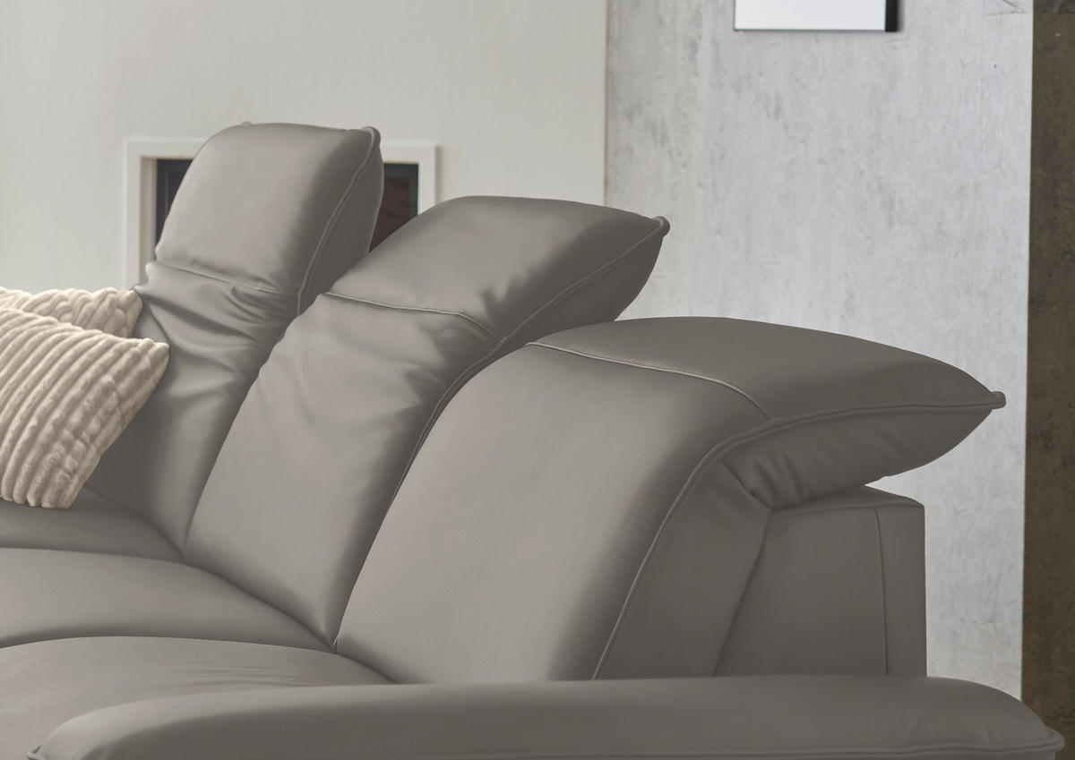 ECKSOFA  Echtleder Grau  - Schwarz/Grau, Design, Leder/Metall (169/307cm) - Beldomo Premium