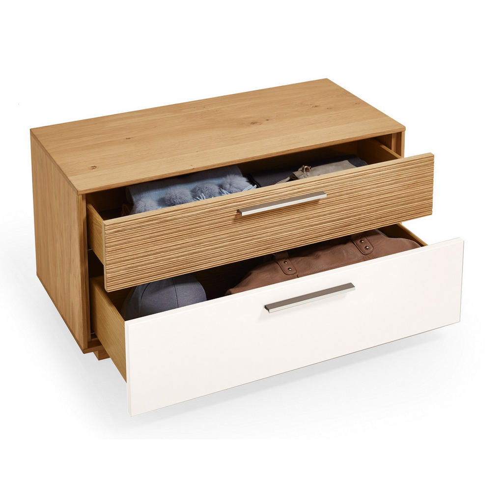 Thumbnail - Garderobenbank, Weiß, Eiche, Metall, furniert, massiv, teilmassiv, 1-Sitzer, 2 Schublade(n) Schubladen, 86x45x40 cm, Gol...