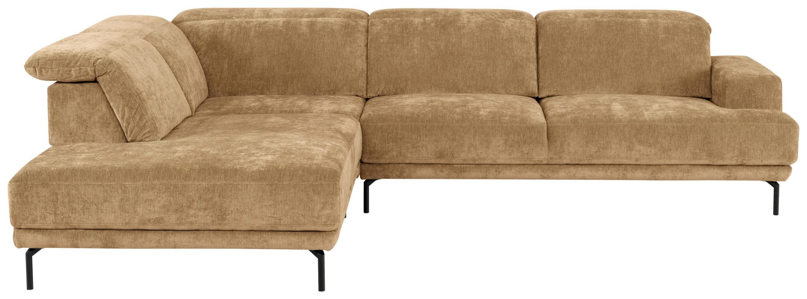 ECKSOFA Hellbraun Chenille Kopfteilverstellung, Sitztiefenverstellung  - Hellbraun/Schwarz, Design, Textil/Metall (243/307cm) - Xora