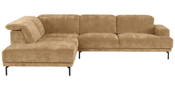ECKSOFA Hellbraun Chenille Kopfteilverstellung, Sitztiefenverstellung  - Hellbraun/Schwarz, Design, Textil/Metall (243/307cm) - Xora
