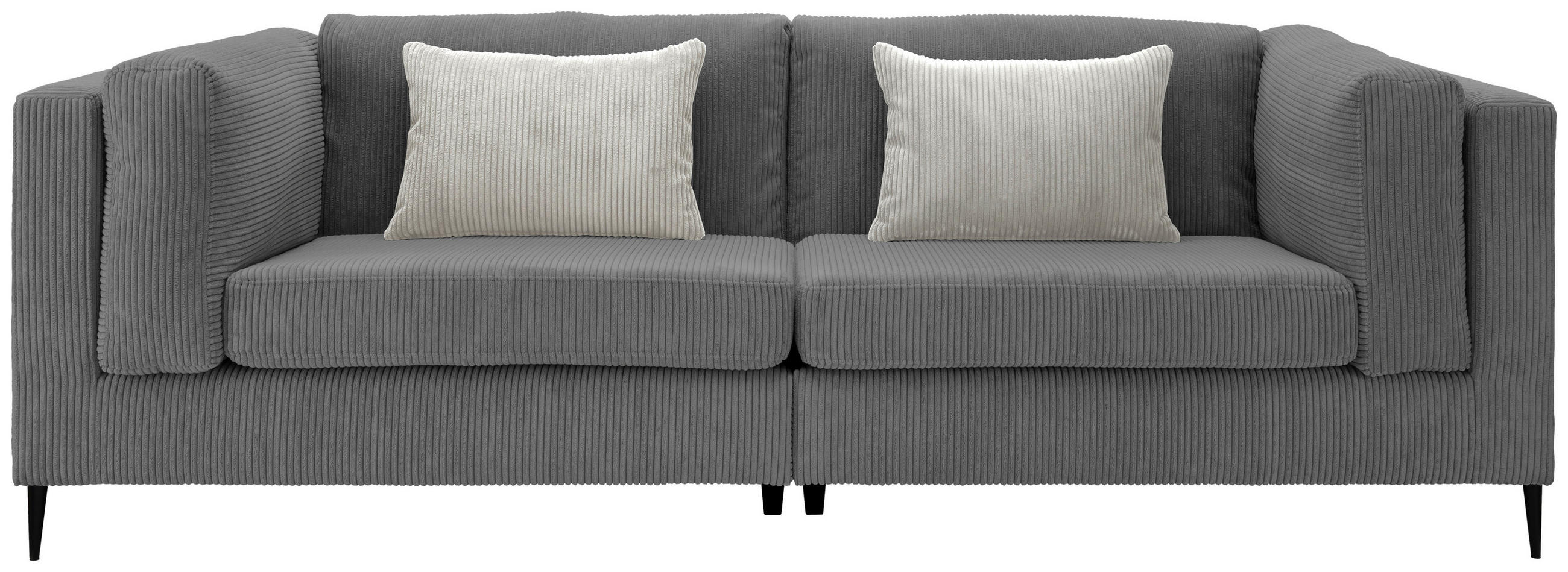 3-SITZER-SOFA  in Cord Grau  - Silberfarben/Schwarz, Design, Textil/Metall (250/82/112cm) - Livetastic