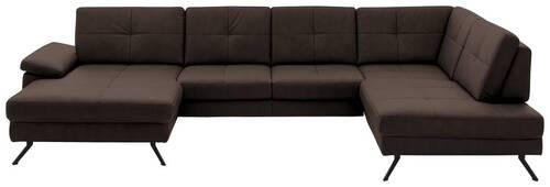 WOHNLANDSCHAFT in Lederlook, Mikrofaser Dunkelbraun  - Dunkelbraun/Schwarz, Design, Textil/Metall (345/220cm) - Beldomo System