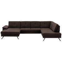WOHNLANDSCHAFT in Lederlook, Mikrofaser Dunkelbraun  - Dunkelbraun/Schwarz, Design, Textil/Metall (345/220cm) - Beldomo System