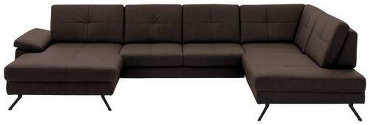 WOHNLANDSCHAFT in Lederlook, Mikrofaser Dunkelbraun  - Dunkelbraun/Schwarz, Design, Textil/Metall (345/220cm) - Beldomo System
