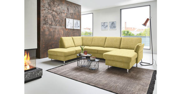 WOHNLANDSCHAFT in Flachgewebe Hellgrün, Limette - Chromfarben/Limette, KONVENTIONELL, Textil/Metall (200/305/168cm) - Voleo
