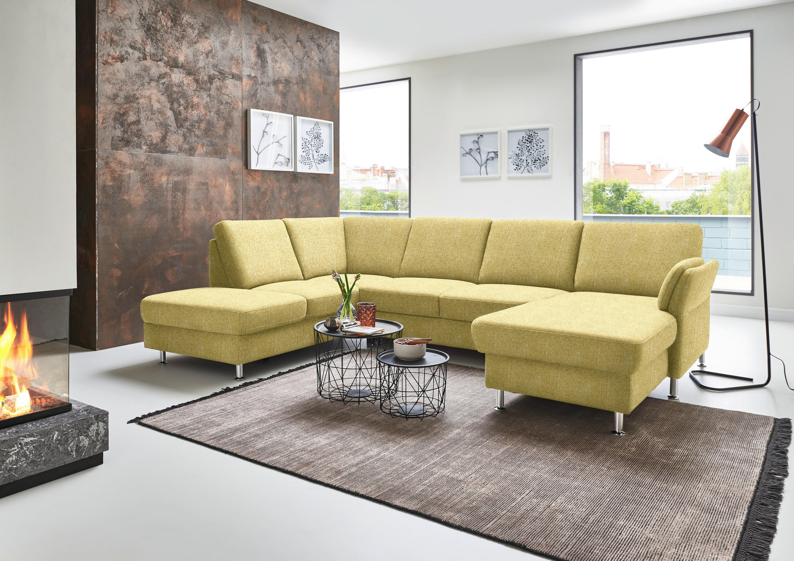 SOFFA i flatväv ljusgrön, lime  - ljusgrön/kromfärg, Klassisk, metall/textil (200/305/168cm) - Beldomo System
