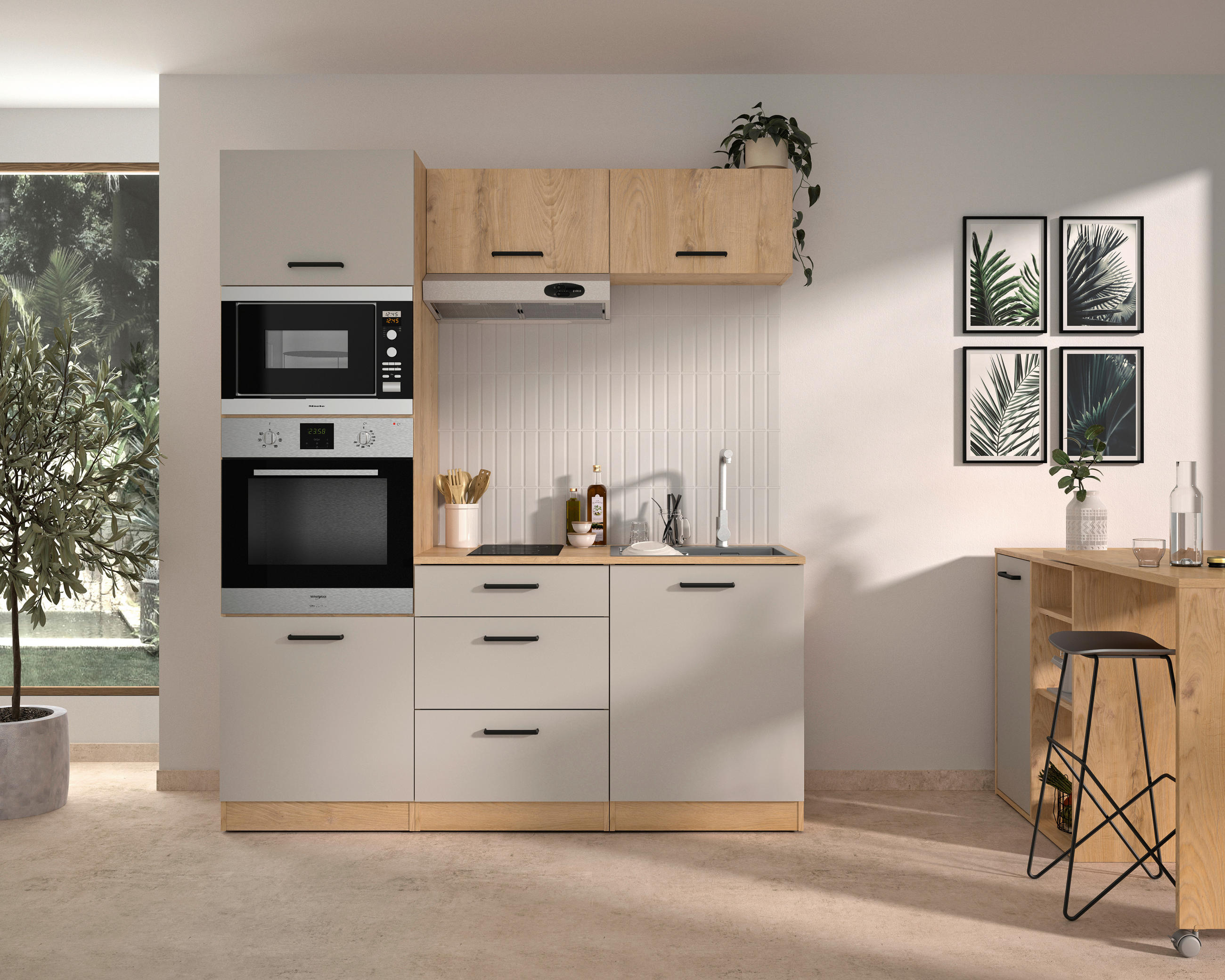 KÜCHENLEERBLOCK   in Beige, Beigebraun  - Beige/Beigebraun, Trend, Holzwerkstoff/Metall (180/211/60cm) - MID.YOU