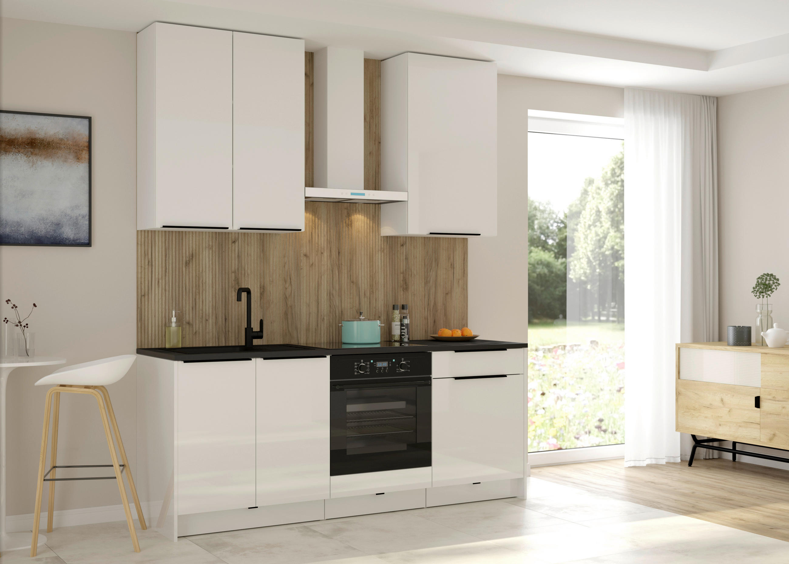 BLOK KUHINJA BEZ APARATA  bijela  - bijela/bijela visoki sjaj, Design, drvni materijal/metal (204cm) - MID.YOU
