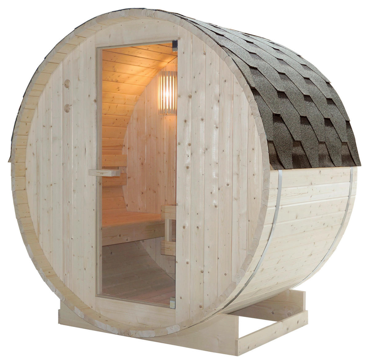 SAUNAFASS für 2 Personen Tromsö M  - Fichtefarben, KONVENTIONELL, Glas/Holz (189/120/191,5cm) - Sanotechnik