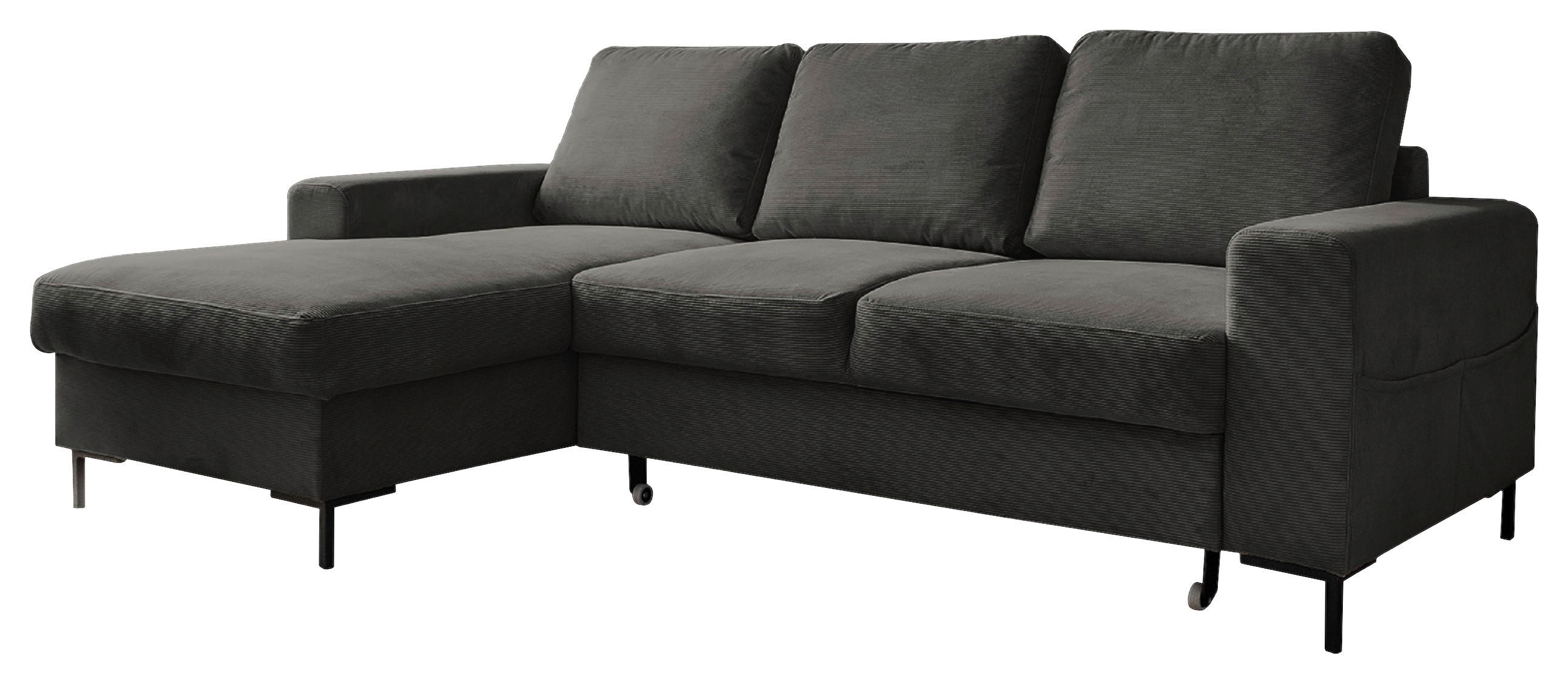 ECKSOFA Grau Cord  - Schwarz/Grau, MODERN, Textil/Metall (148/236cm) - MID.YOU