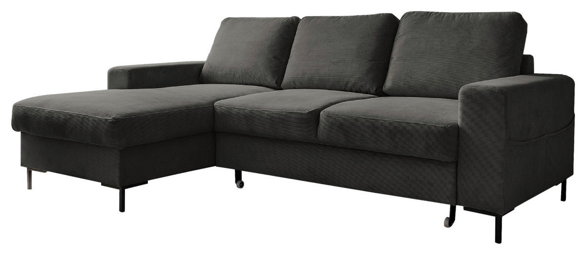 ECKSOFA Grau Cord  - Schwarz/Grau, MODERN, Textil/Metall (148/236cm) - MID.YOU