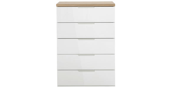 KOMMODE , 69/101/44 cm, 5 Schublade(n)  - Weiß Hochglanz/Schwarz, Basics, Holzwerkstoff/Kunststoff (69/101/44cm) - Carryhome