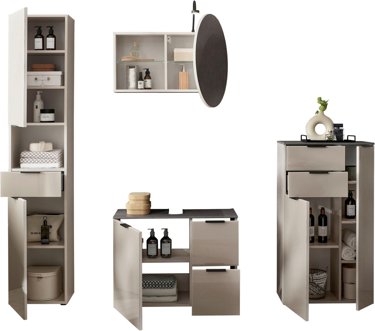 WASCHBECKENUNTERSCHRANK 80/60/35 cm  - Kaschmir/Anthrazit, LIFESTYLE, Glas/Holzwerkstoff (80/60/35cm) - home24