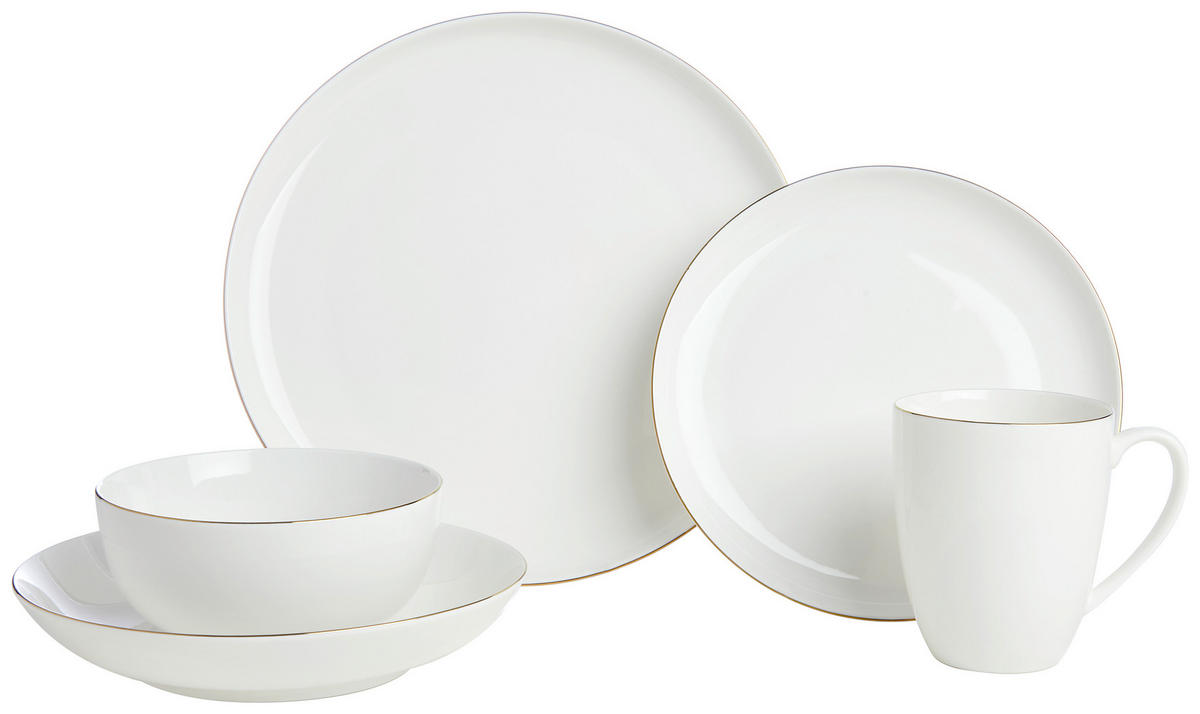 KOMBISERVICE Weiß, Goldfarben 20-teilig  - Goldfarben/Weiß, Design, Keramik - Novel