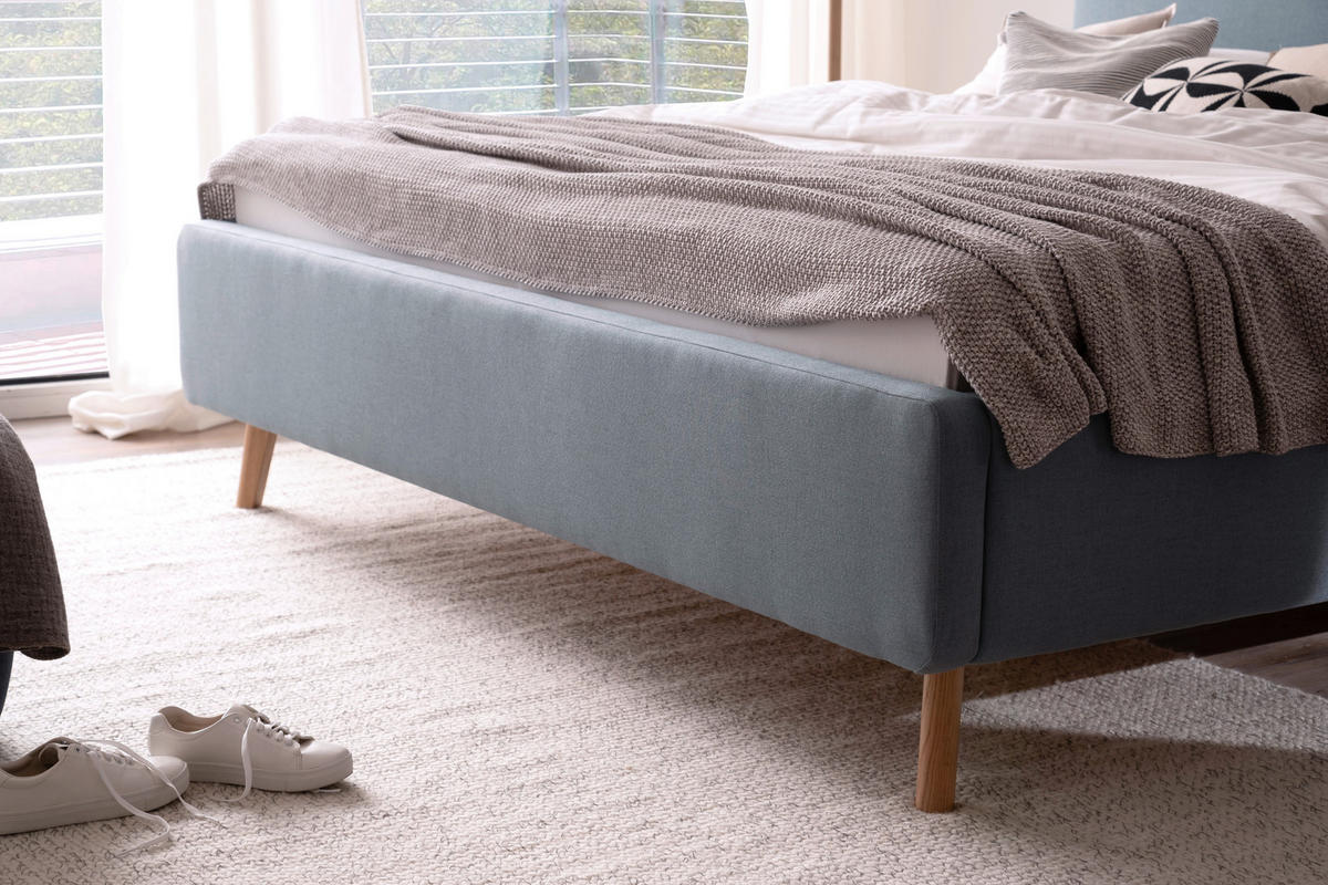 POLSTERBETT 180/200 cm  in Hellblau  - Eichefarben/Hellblau, Design, Holz/Textil (180/200cm) - Livetastic