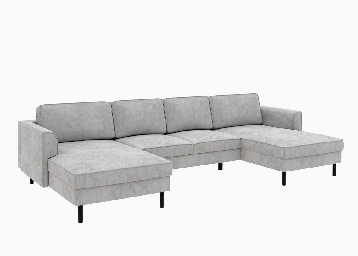 WOHNLANDSCHAFT Grau Cord  - Schwarz/Grau, MODERN, Textil/Metall (161/306/161cm) - Trendmanufaktur