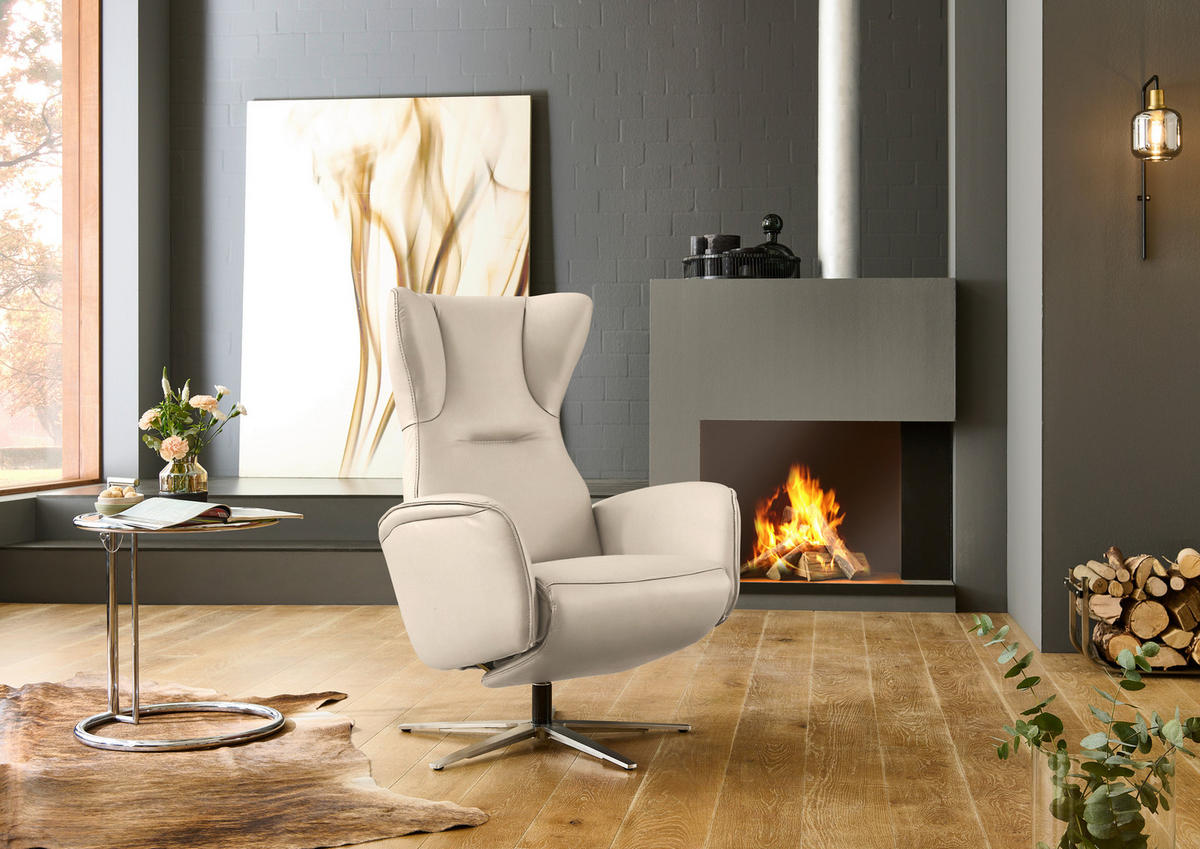 RELAXSESSEL Leder Ecru  - Ecru/Schwarz, Design, Leder/Metall (75/106/86cm) - Valdera