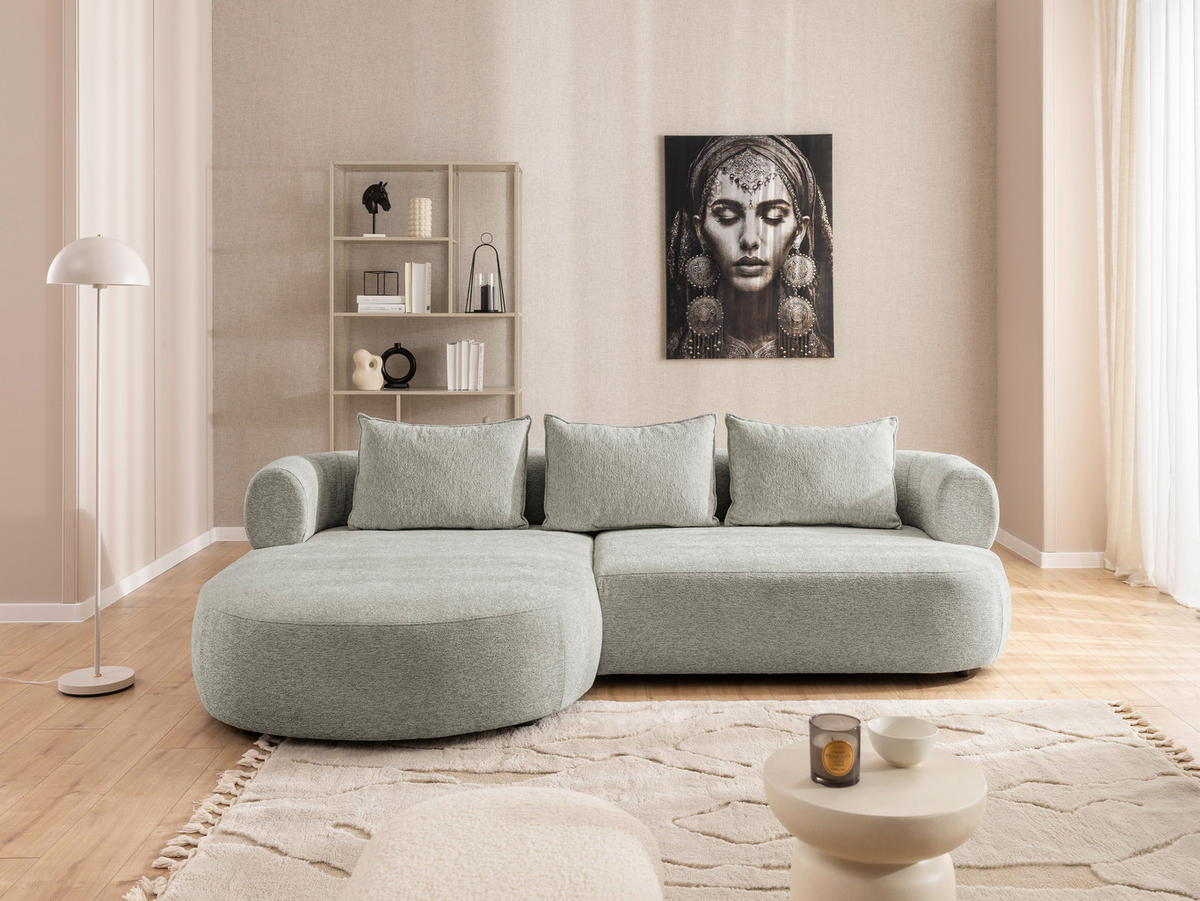 ECKSOFA in Chenille Hellgrau  - Hellgrau/Schwarz, Design, Kunststoff/Textil (156/256cm) - Livetastic