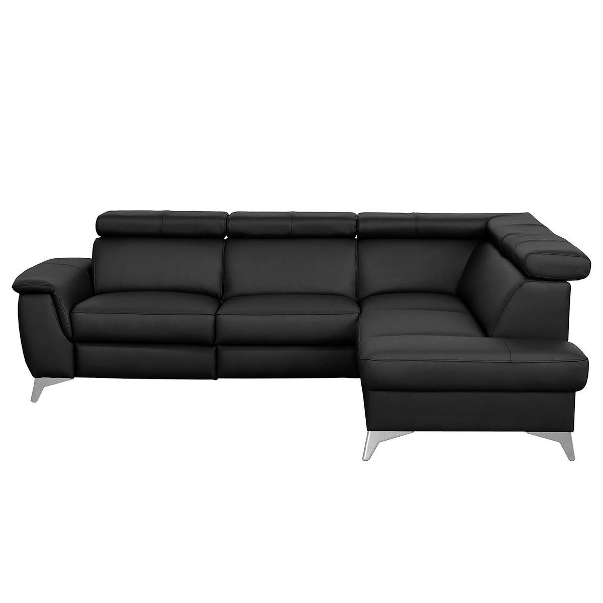 ECKSOFA Schwarz Echtleder Lederlook  - Chromfarben/Schwarz, Design, Leder/Textil (257/197cm) - Livetastic
