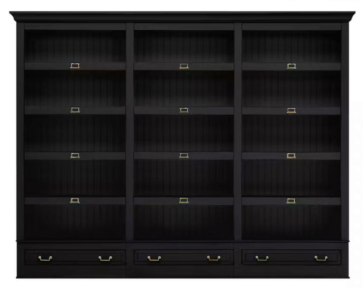 BÜCHERWAND Pinie massiv Schwarz  - Schwarz/Bronzefarben, LIFESTYLE, Holz/Metall (311/238,5/46,5cm) - Livetastic