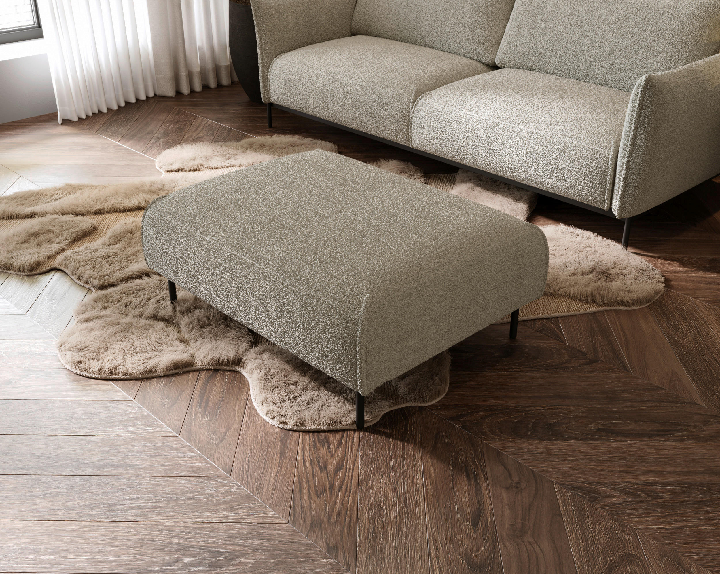 HOCKER in Textil Creme  - Creme/Schwarz, Design, Textil/Metall (100/42/97cm) - Livetastic