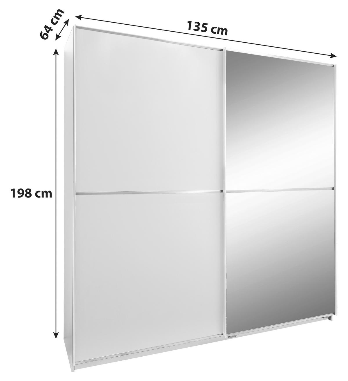 ŠATNÍ SKŘÍŇ SE ZRCADLEM, bílá, 135/198/64 cm - bílá, Design, kov/kompozitní dřevo (135/198/64cm) - MID.YOU