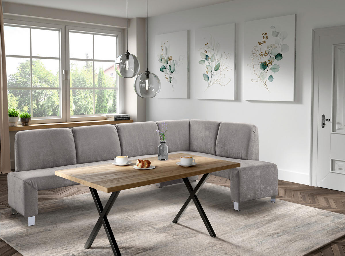 KLUPA KUTNA  svijetlo smeđa, cappuccino  drvo, tekstil, drvni materijal      - srebrne boje/svijetlo smeđa, Moderno, drvni materijal/drvo (243/158cm) - Livetastic