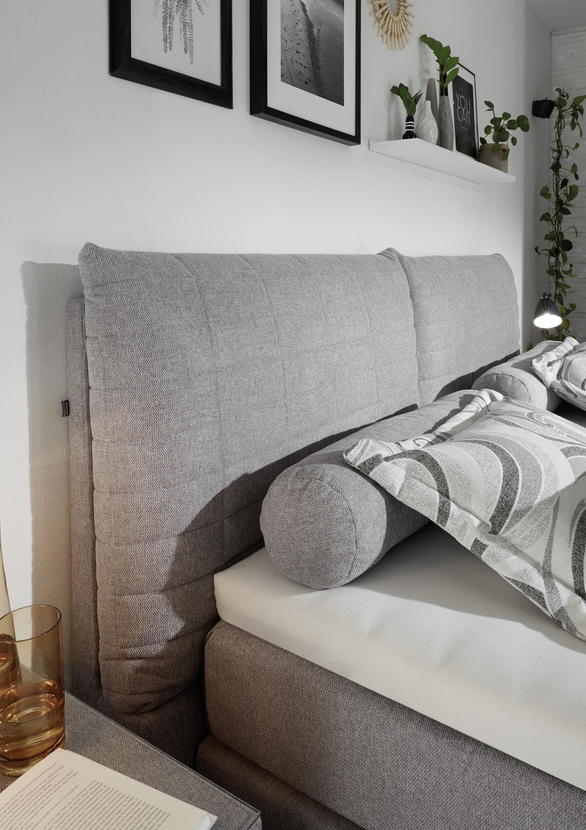 BOXSPRINGBETT 180/200 cm  in Hellgrau  - Hellgrau/Schwarz, KONVENTIONELL, Textil/Metall (180/200cm) - Esposa