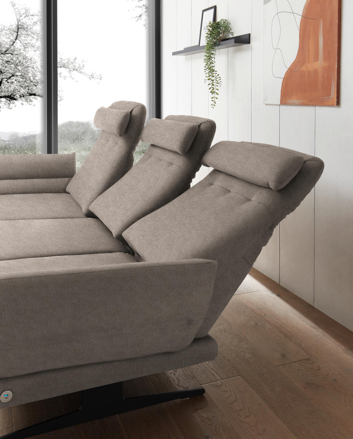 ECKSOFA in Flachgewebe Taupe  - Taupe/Schwarz, Design, Textil/Metall (176-217/279-327cm) - Dieter Knoll