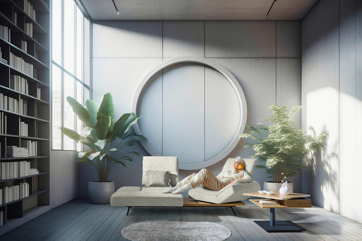 ECKSOFA Chenille Creme  - Creme/Schwarz, Design, Holz/Textil (132/240cm) - Koinor