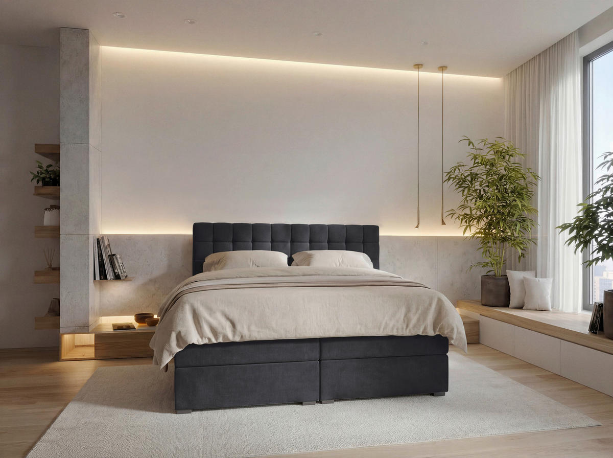 BOXSPRINGBETT 180/200 cm,  in Schwarz, Bettkasten, Topper, Matratzen, H3 = fest  - Schwarz, KONVENTIONELL, Kunststoff/Textil (180/200cm) - Boxxx