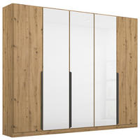 DREHTÜRENSCHRANK 225/210/54 cm,  in Eiche Artisan, Weiß, 5 Tür(en)  - Weiß/Eiche Artisan, MODERN, Glas/Holzwerkstoff (225/210/54cm) - Rauch Möbel