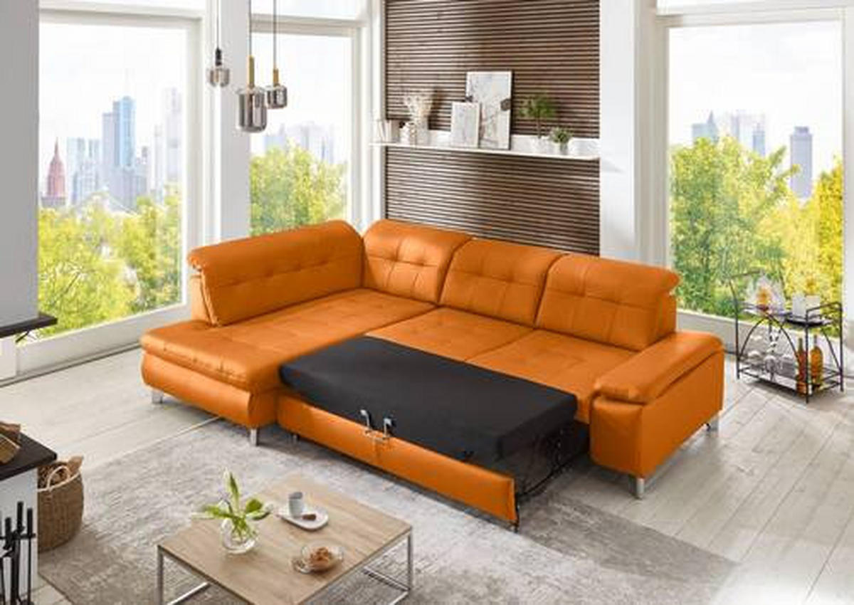 ECKSOFA in Echtleder Orange  - Orange, Basics, Leder/Metall (211/309cm) - Beldomo Speed