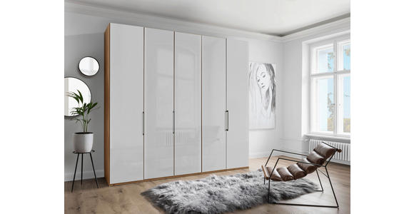 DREHTÜRENSCHRANK 250/236/58 cm 5-türig Weiß, Eiche Bianco - Schieferfarben/Eiche Bianco, KONVENTIONELL, Glas/Holzwerkstoff (250/236/58cm) - Dieter Knoll