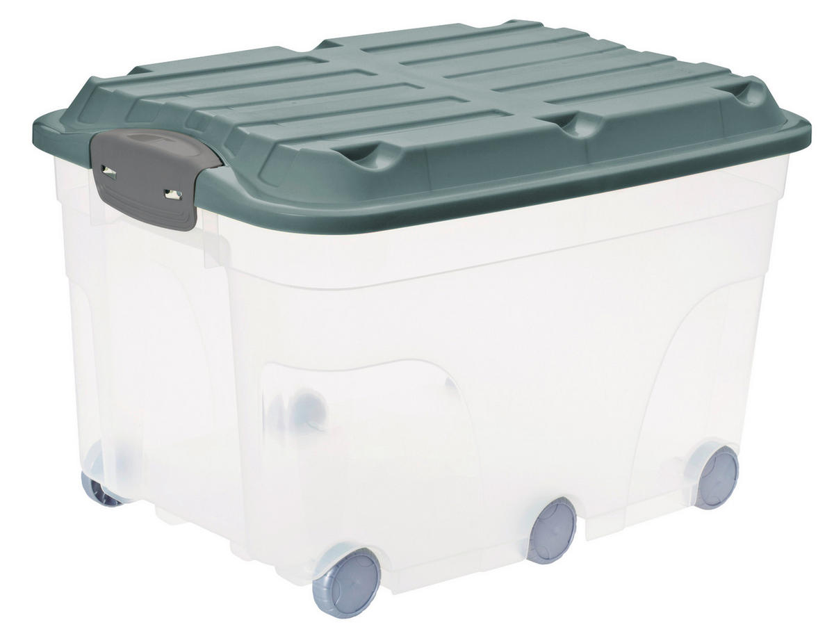 BOX MIT DECKEL ROLLER 6  - Transparent/Grün, Basics, Kunststoff (59,5/40/37cm) - Rotho