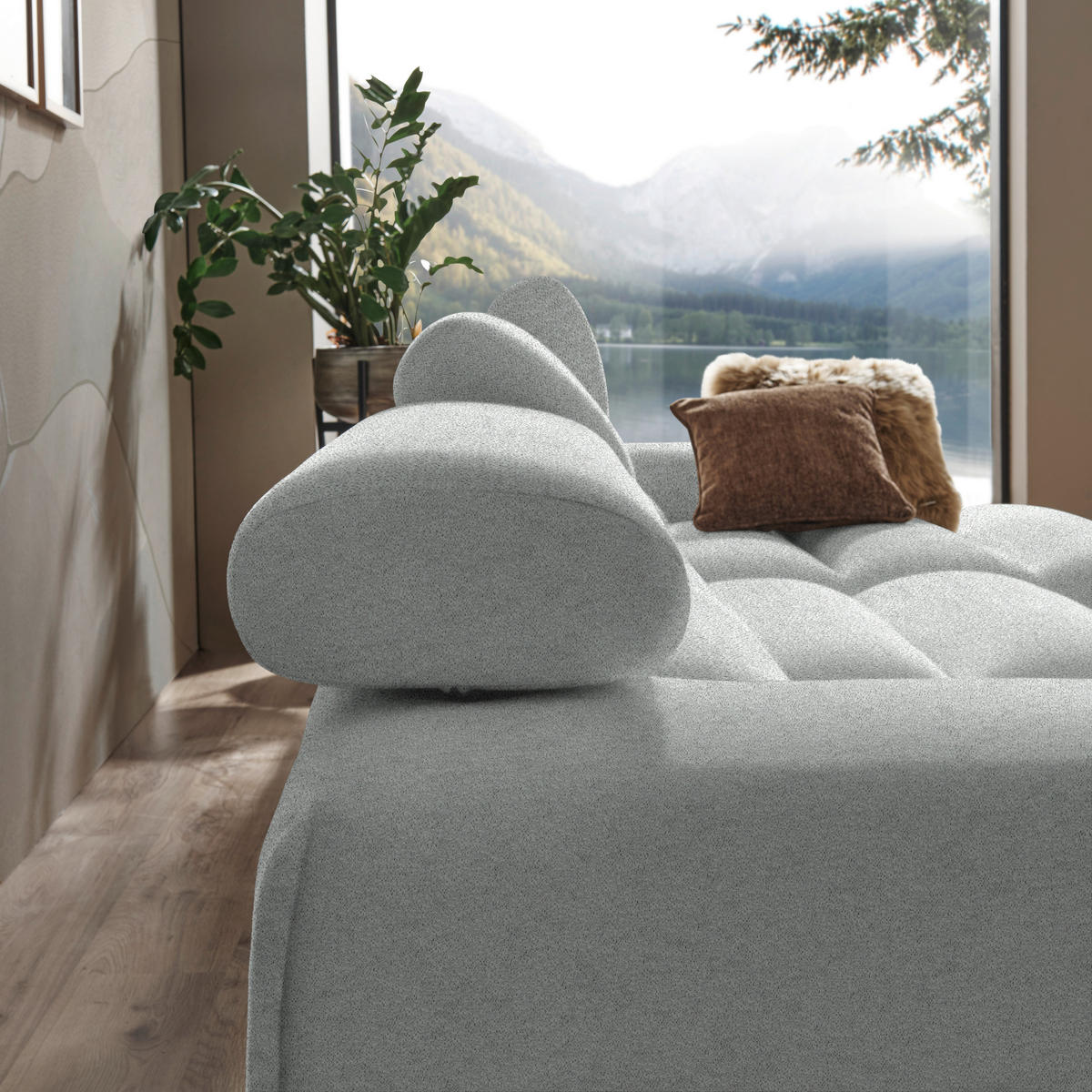 HÖRNSOFFA i velour ljusgrå  - bokfärgad/ljusgrå, Design, trä/textil (329/150cm) - Livetastic