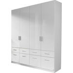 DREHTÜRENSCHRANK 181/210/54 cm,  in Weiß, Weiß Hochglanz, 4-türig  - Weiß Hochglanz/Alufarben, Design, Holzwerkstoff/Kunststoff (181/210/54cm) - Carryhome